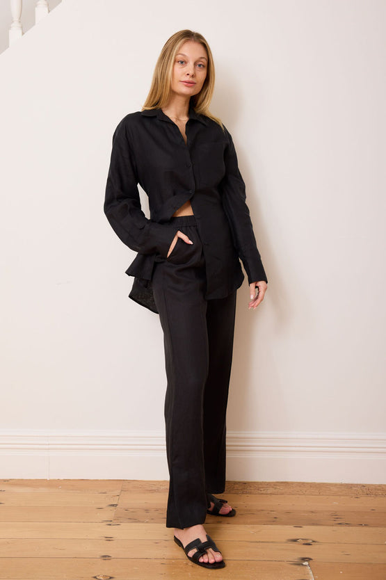 Caitlin Crisp 9-5 Shirt - Black Linen