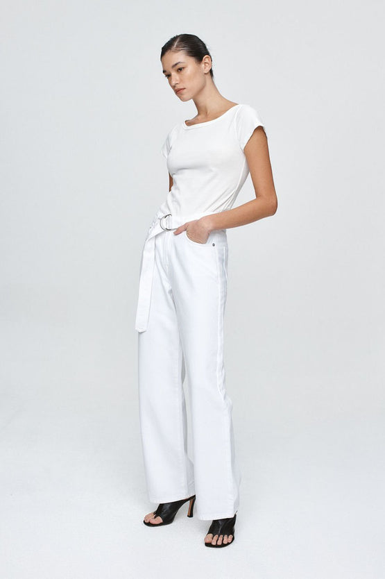 Marle Belted Wide Leg Jean - Blanc