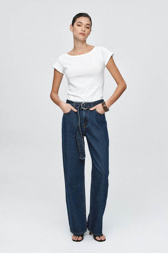 Marle Belted Wide Leg Jean - Classic Blue