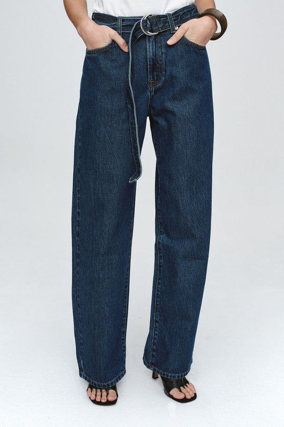 Marle Belted Wide Leg Jean - Classic Blue