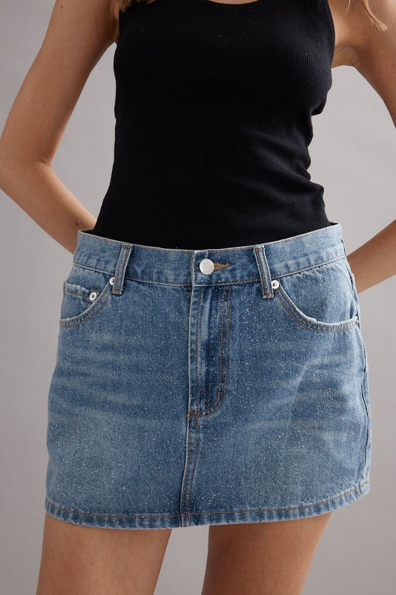 Caitlin Crisp Billie Mini Skirt - Denim Glitter