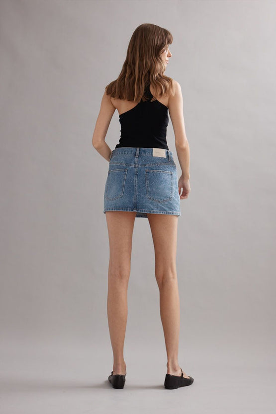 Caitlin Crisp Billie Mini Skirt - Denim Glitter