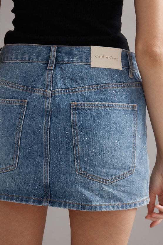Caitlin Crisp Billie Mini Skirt - Denim Glitter