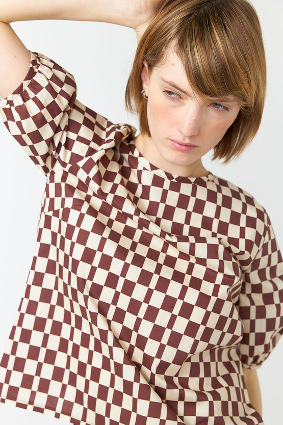 Sylvester Checkers Top - Brown Ivory