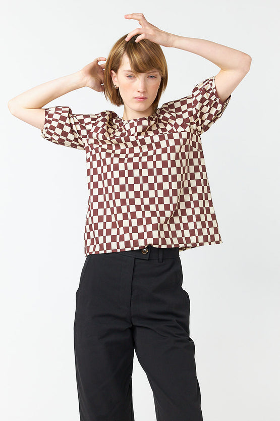 Sylvester Checkers Top - Brown Ivory