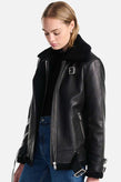 Ena Pelly Hazel Leather Aviator Jacket - Black