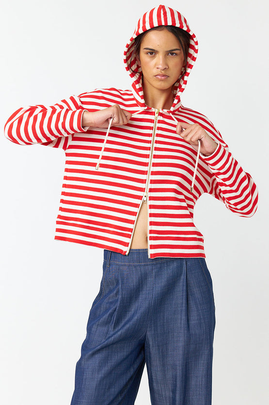 Sylvester Stripey Hoodie - Red White
