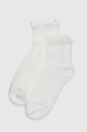 Baggu Lettuce Edge Sock Set Of 2 - White