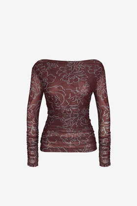 Ruby Valeria Mesh LS - Burgundy Floral