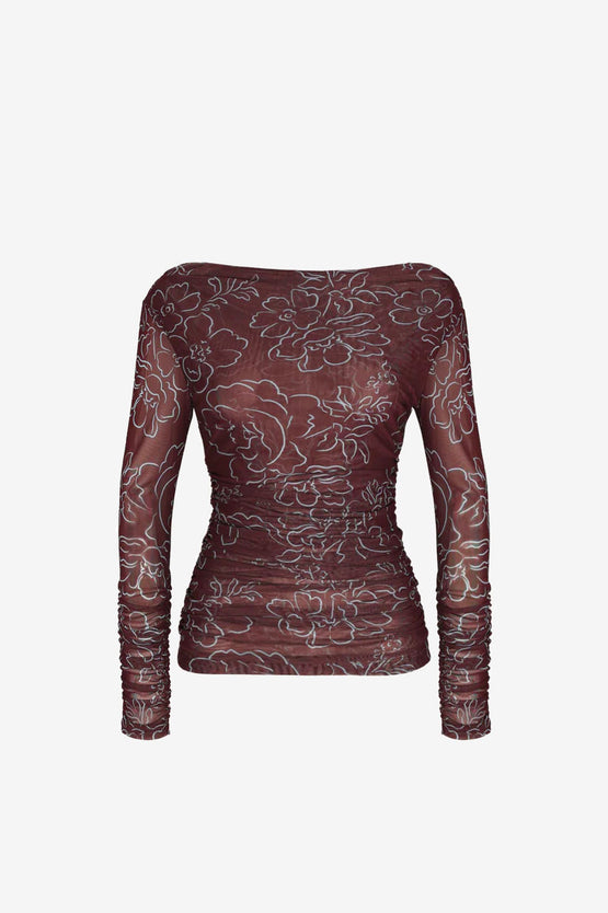 Ruby Valeria Mesh LS - Burgundy Floral