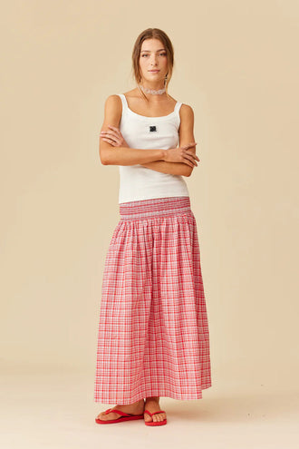 Ruby Anastasia Skirt - Red Aqua Tartan