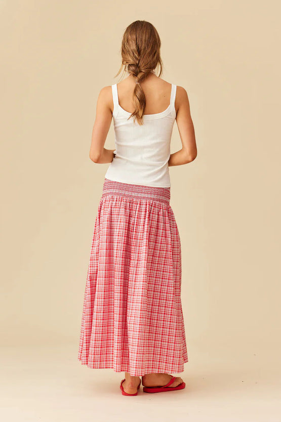 Ruby Anastasia Skirt - Red Aqua Tartan