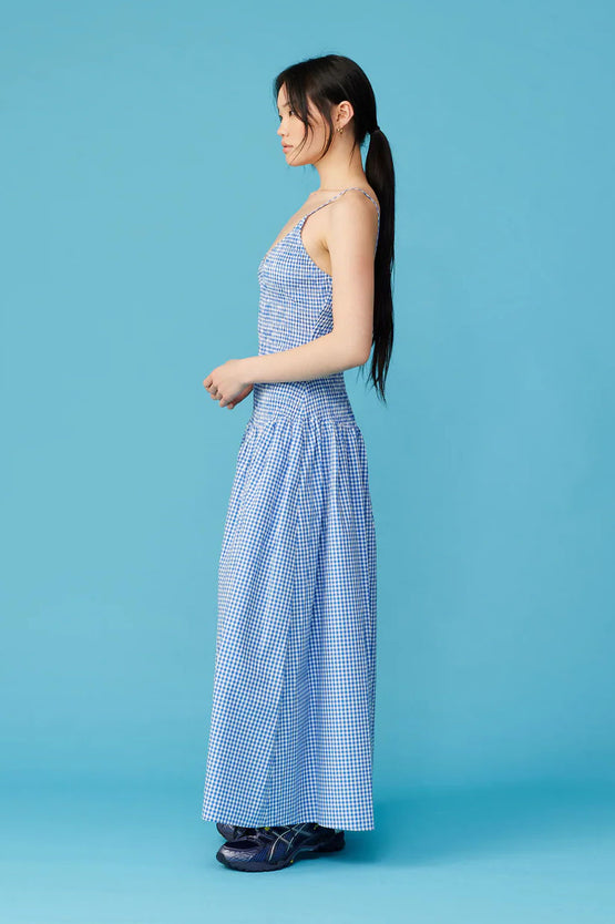Ruby Apple Shirred Dress - Cobalt Gingham
