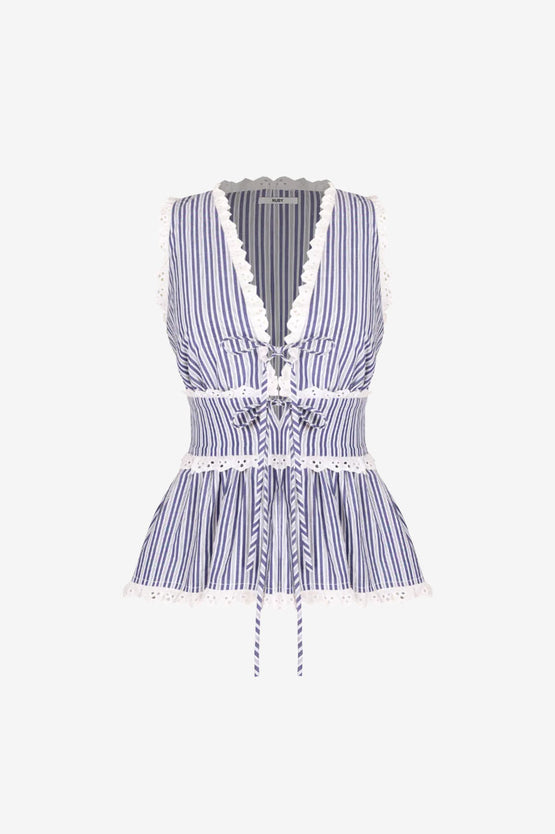 Ruby Benny Tie Top - Navy Stripe