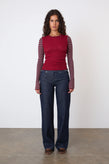 Peachy Den Elise Stripe LS Top - Burgundy