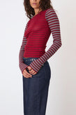 Peachy Den Elise Stripe LS Top - Burgundy