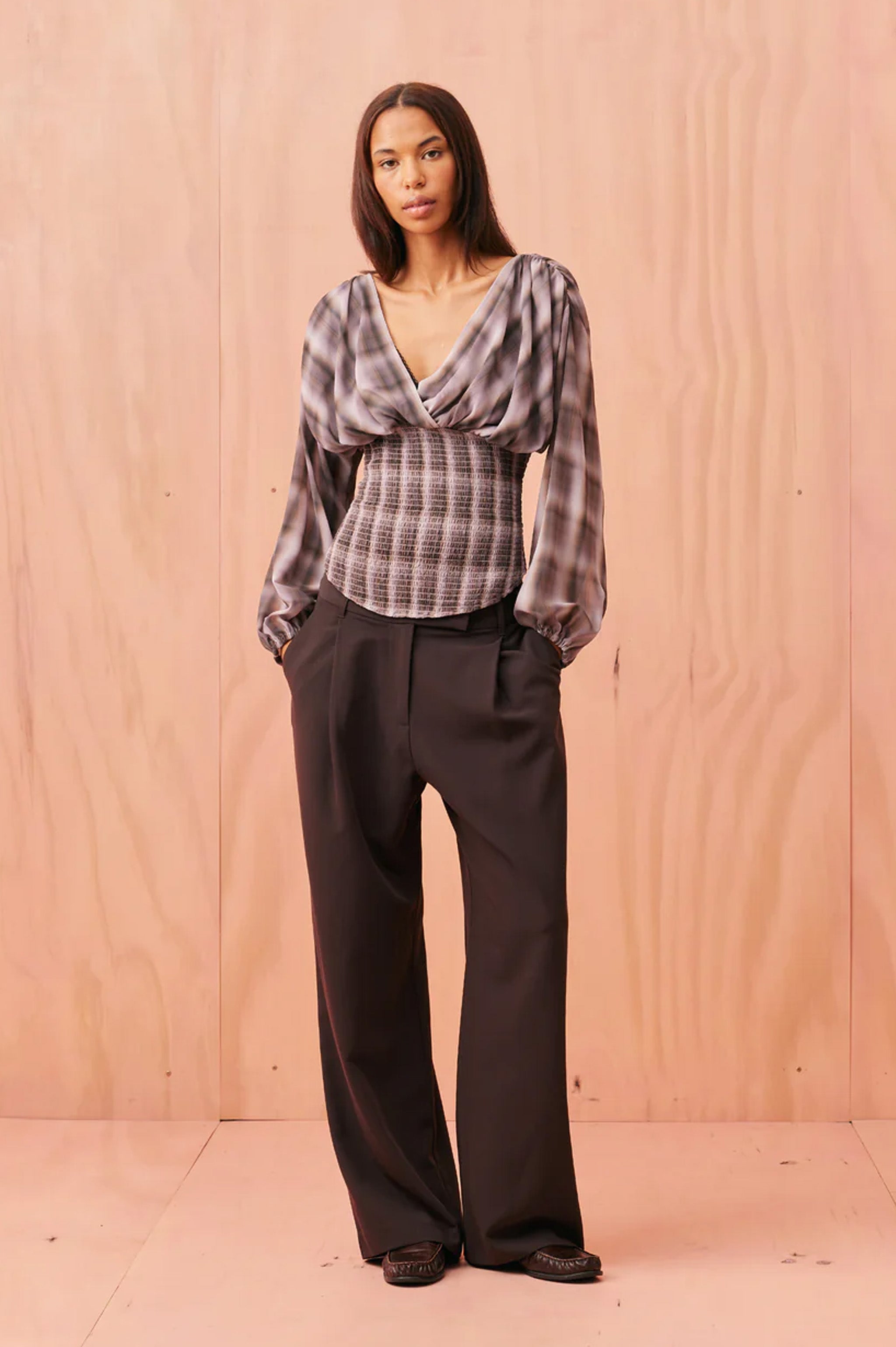 Ruby Riley LS Blouse - Haze Tartan