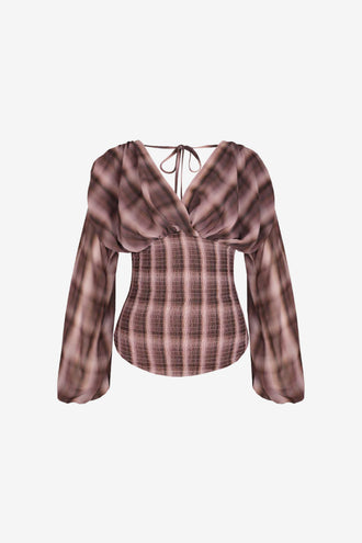 Ruby Riley LS Blouse - Haze Tartan