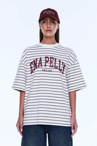 Ena Pelly Maeve Relaxed Tee - Burg Stripe