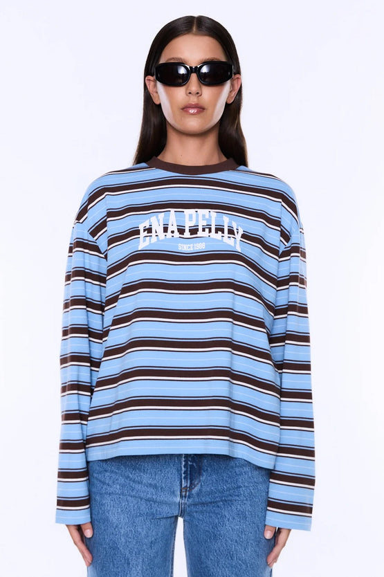 Ena Pelly Maria Boxy LS Tee - Blue/Brown