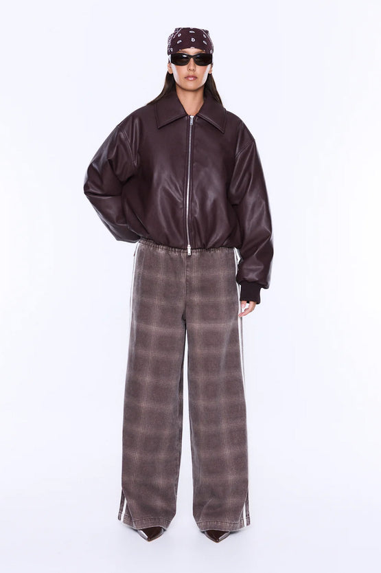 Ena Pelly Monroe Faux Leather Bomber - Burgundy