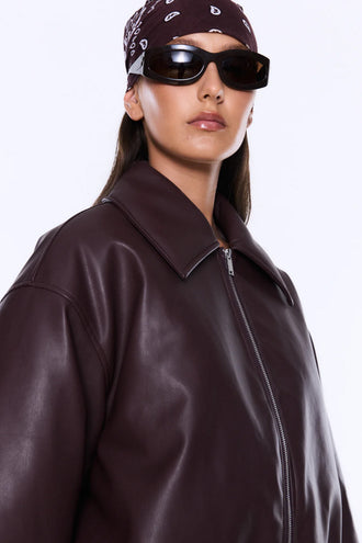 Ena Pelly Monroe Faux Leather Bomber - Burgundy