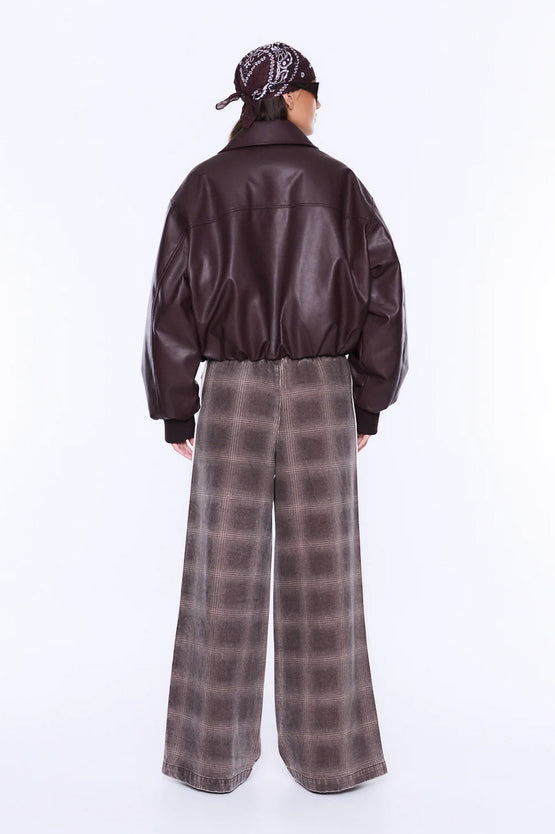 Ena Pelly Monroe Faux Leather Bomber - Burgundy
