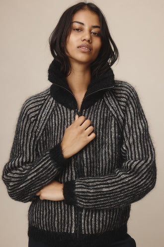 Marle Oscar Zip Up - Black / Greige