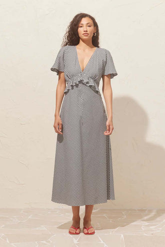 Ruby Raquel Ruffle Midi Dress - Black Gingham