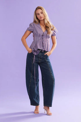 Ruby Simona Blouse - Bue Wine Gingham