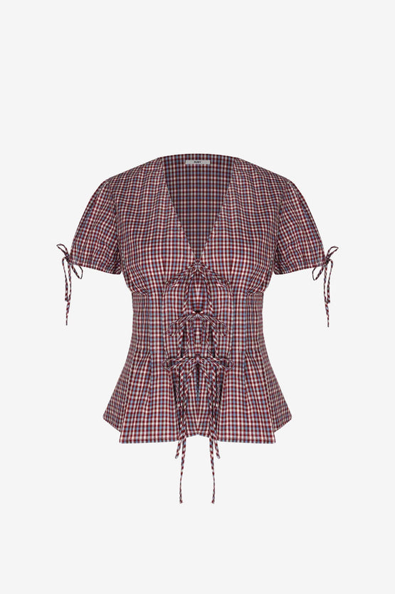 Ruby Simona Blouse - Bue Wine Gingham