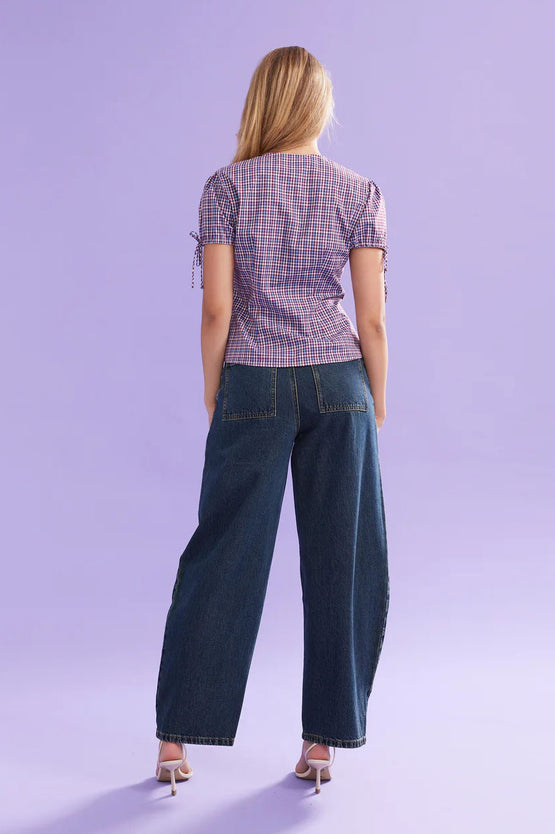 Ruby Simona Blouse - Bue Wine Gingham
