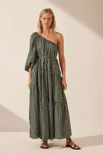 Shona Joy Ida Linen Tiered Maxi - Black Multi
