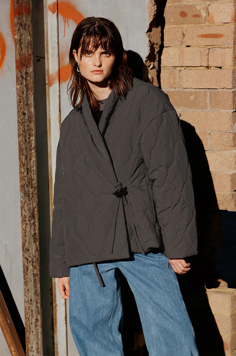 Commoners Quilted Wrap Jacket - Charcoal