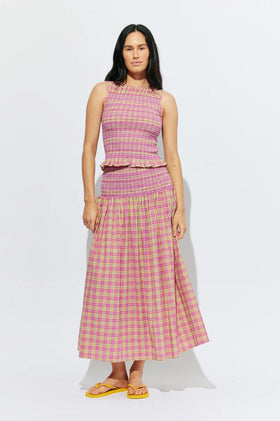 Ruby Anastasia Skirt - Pink Yellow Tartan