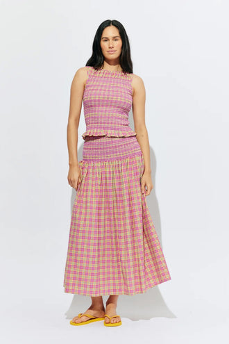 Ruby Anastasia Skirt - Pink Yellow Tartan