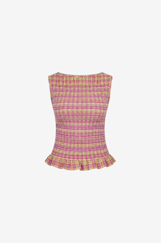 Ruby Anastasia Tank - Pink Yellow Tartan
