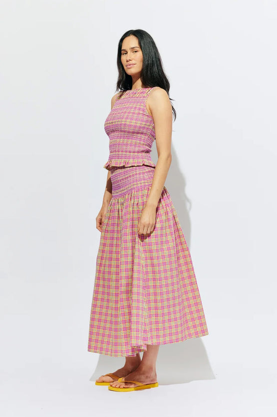 Ruby Anastasia Skirt - Pink Yellow Tartan