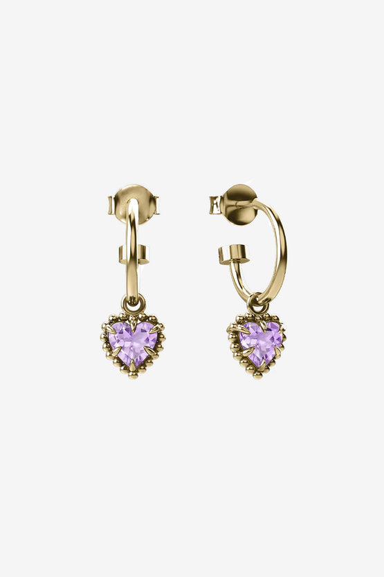 Stolen Girlfriends Club Dahlia's Heart Anchor Earrings - Gold Amethyst