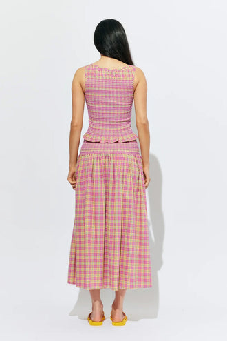 Ruby Anastasia Skirt - Pink Yellow Tartan