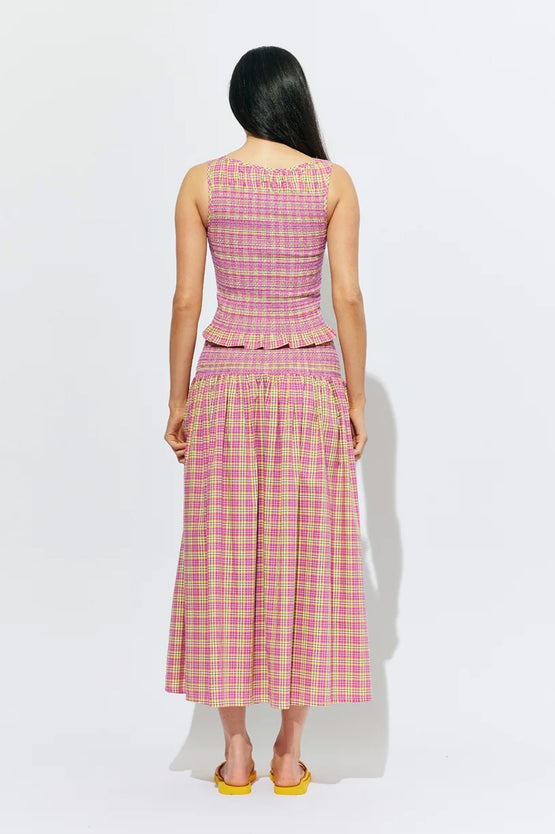 Ruby Anastasia Skirt - Pink Yellow Tartan