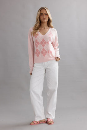 Caitlin Crisp Argyle Jumper - Marshmellow