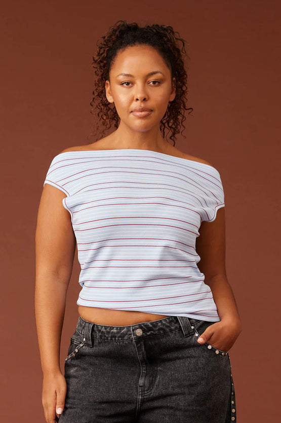 Ruby Emma Knit Top - Baby Blue Red