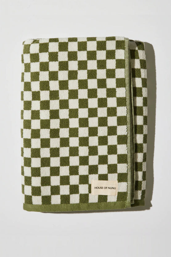 House Of Nunu Bath Towel - Olive Green Check