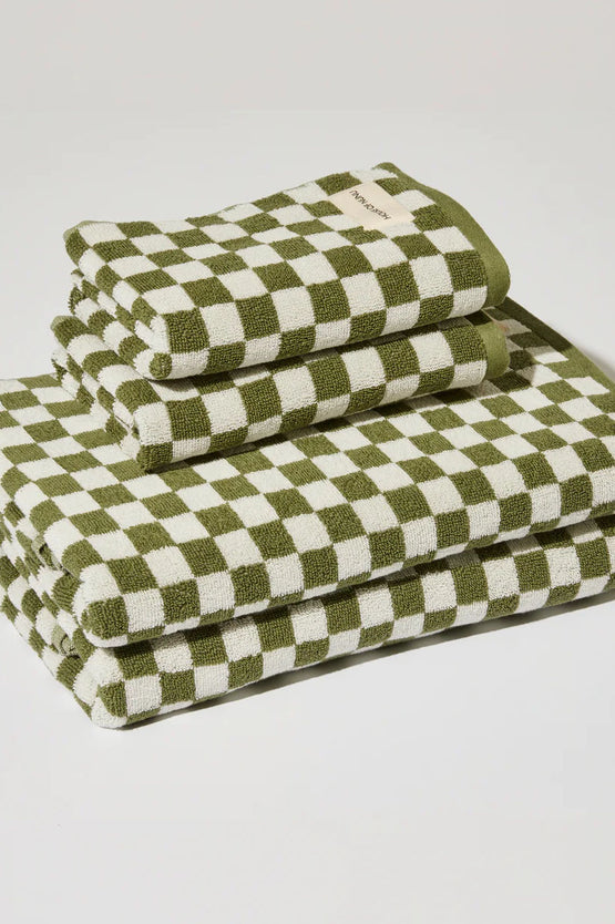 House Of Nunu Bath Towel - Olive Green Check