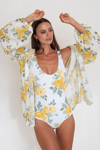 Caitlin Crisp Beach Shirt - Yellow Liberty Floral