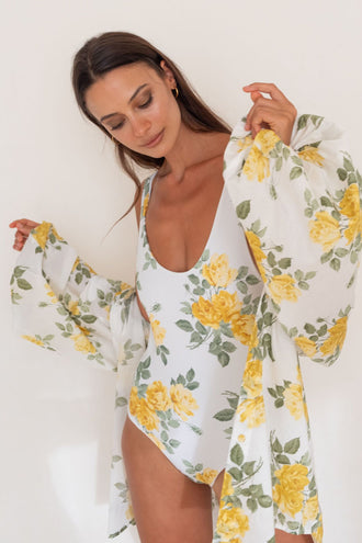 Caitlin Crisp Beach Shirt - Yellow Liberty Floral