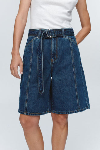Marle Belted Jean Short - Washed Indigo