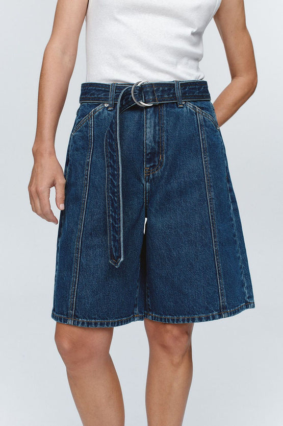 Marle Belted Jean Short - Washed Indigo