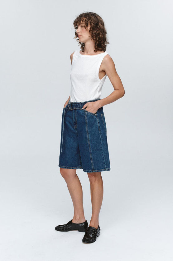Marle Belted Jean Short - Washed Indigo